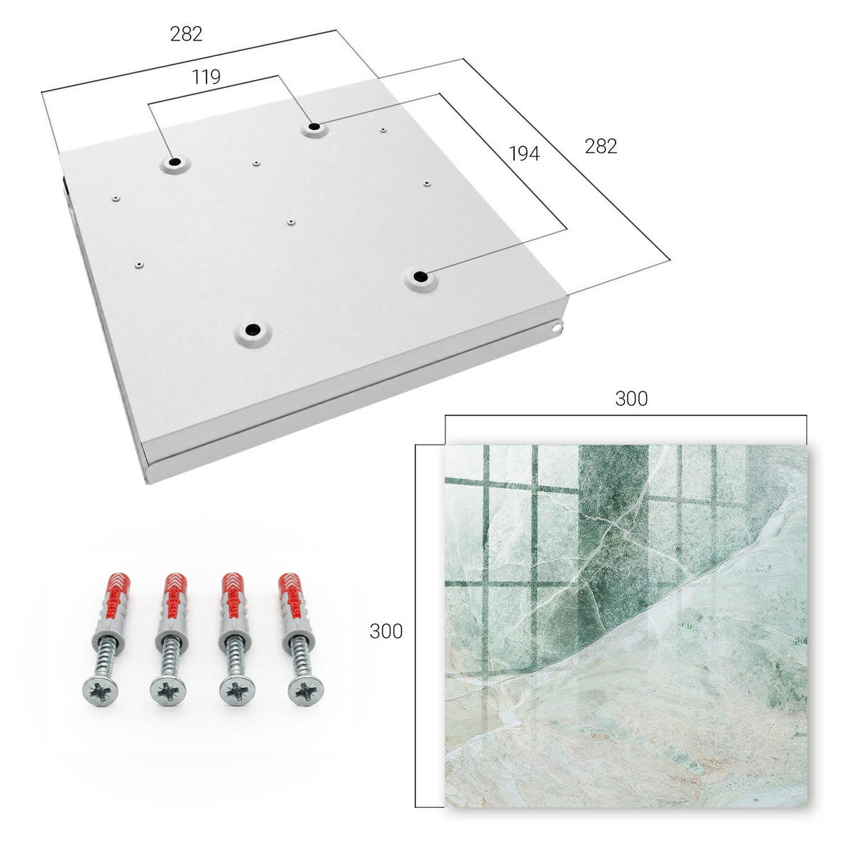 SCHLÜSSELBOX Weiß 30x30 cm – Türöffnung nach rechts - Marmor-Eleganz - Grün, Metall (30/30/5cm) - TULUP