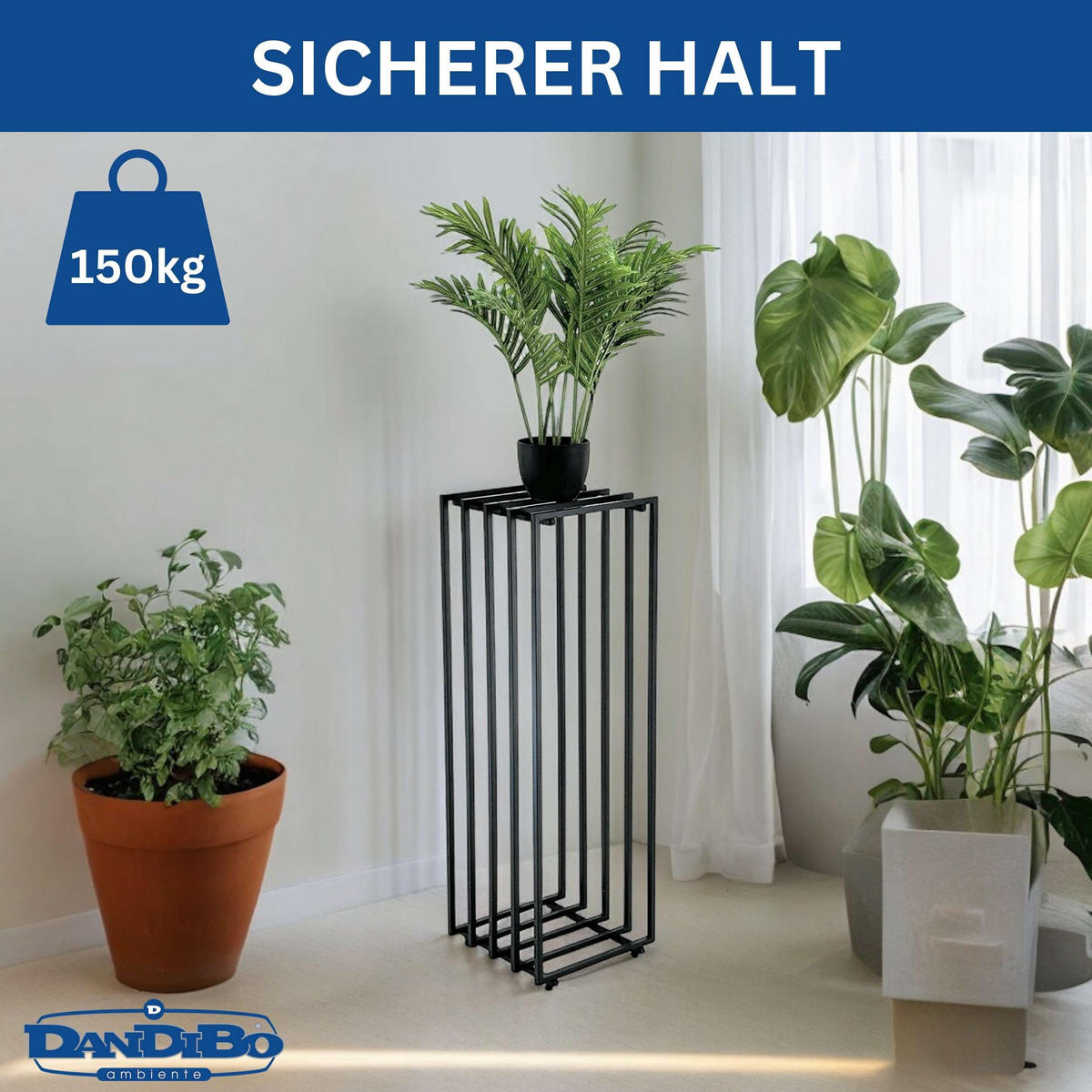 BLUMENSTÄNDER Metall Schwarz Eckig 96609 - Schwarz, Metall (30/92/30cm) - DanDiBo