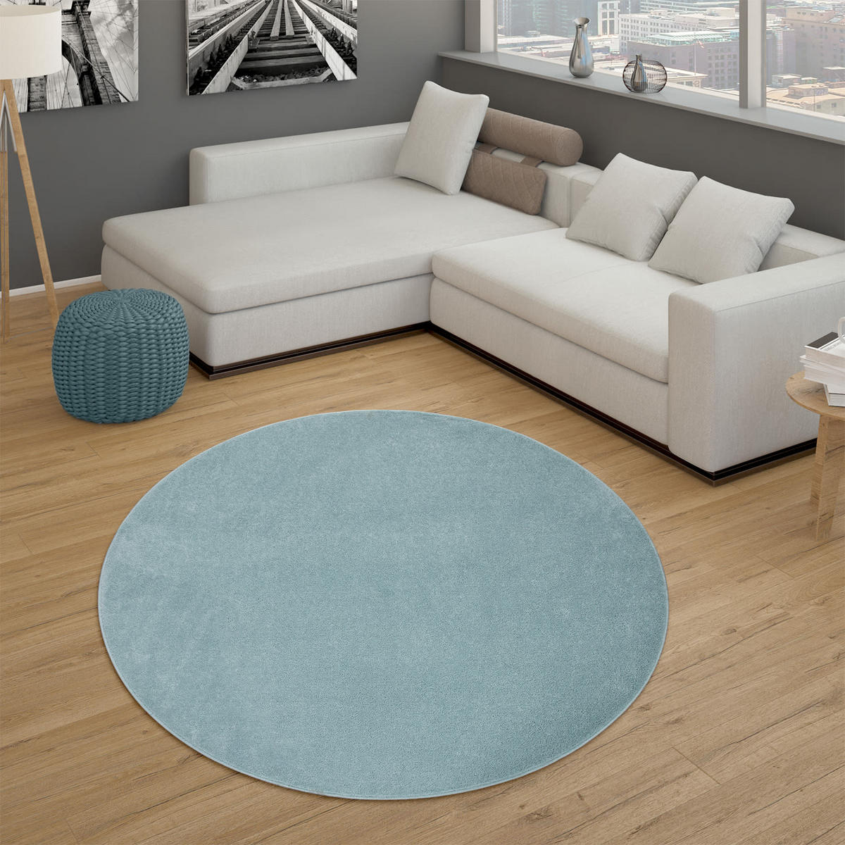 KURZFLORTEPPICH Waschbar, einfarbig, Türkis, Ø 120 cm - Blau, Textil (120/120cm) - KADIMA DESIGN
