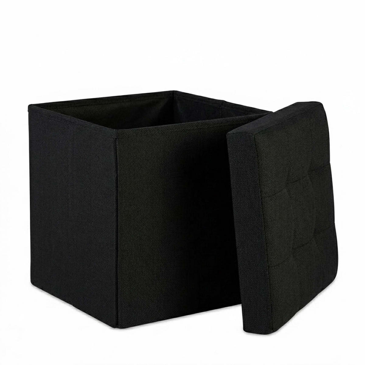 SITZHOCKER Schwarz Leinen faltbar Stauraum - Schwarz, Holzwerkstoff/Textil (38/38/38cm) - Relaxdays