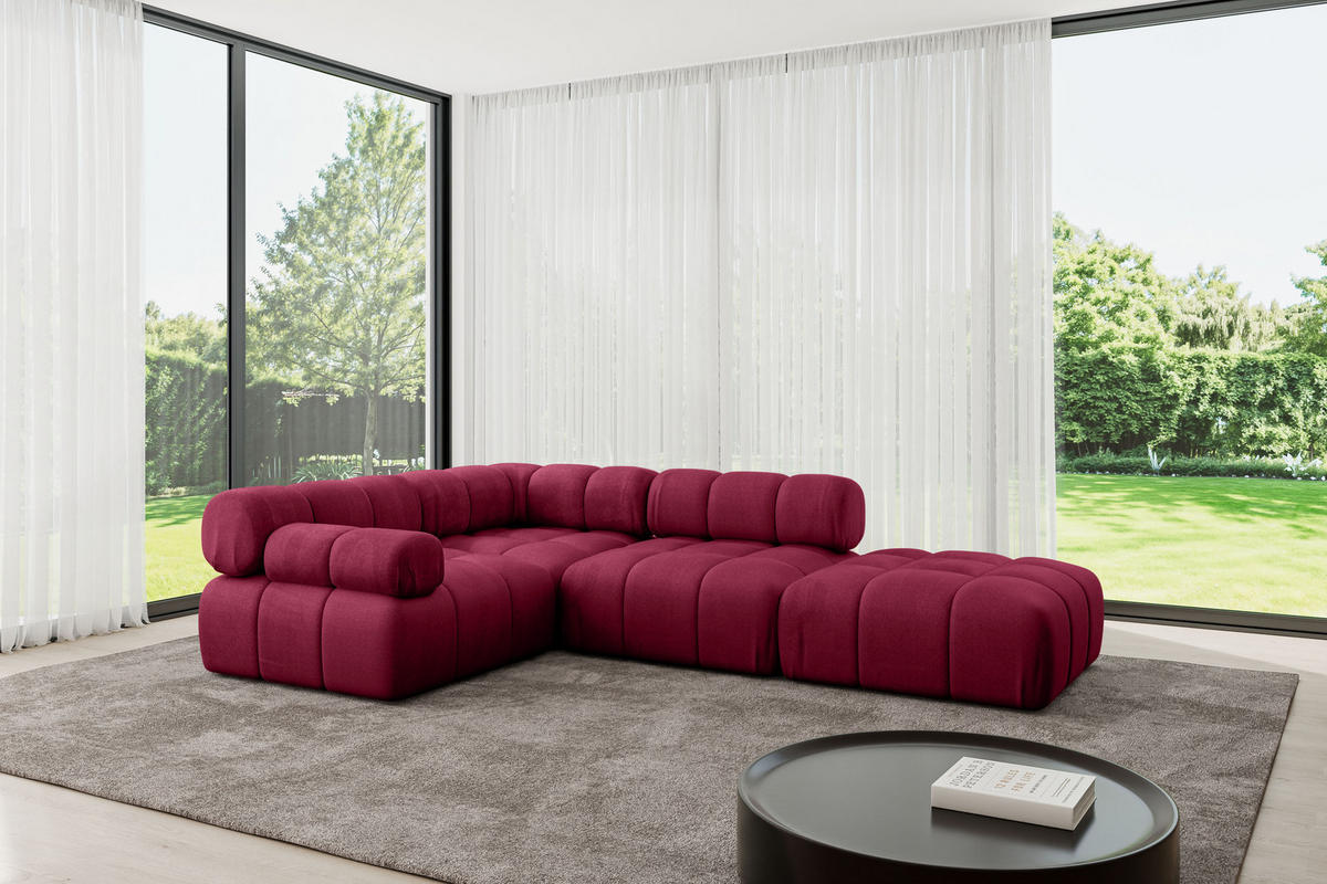 ECKSOFA modulares Sofa Felto-L1 - 285x190x70 cm Bordeauxrot Velours - Bordeaux, Holzwerkstoff/Textil (285/190cm) - ALTDECOR