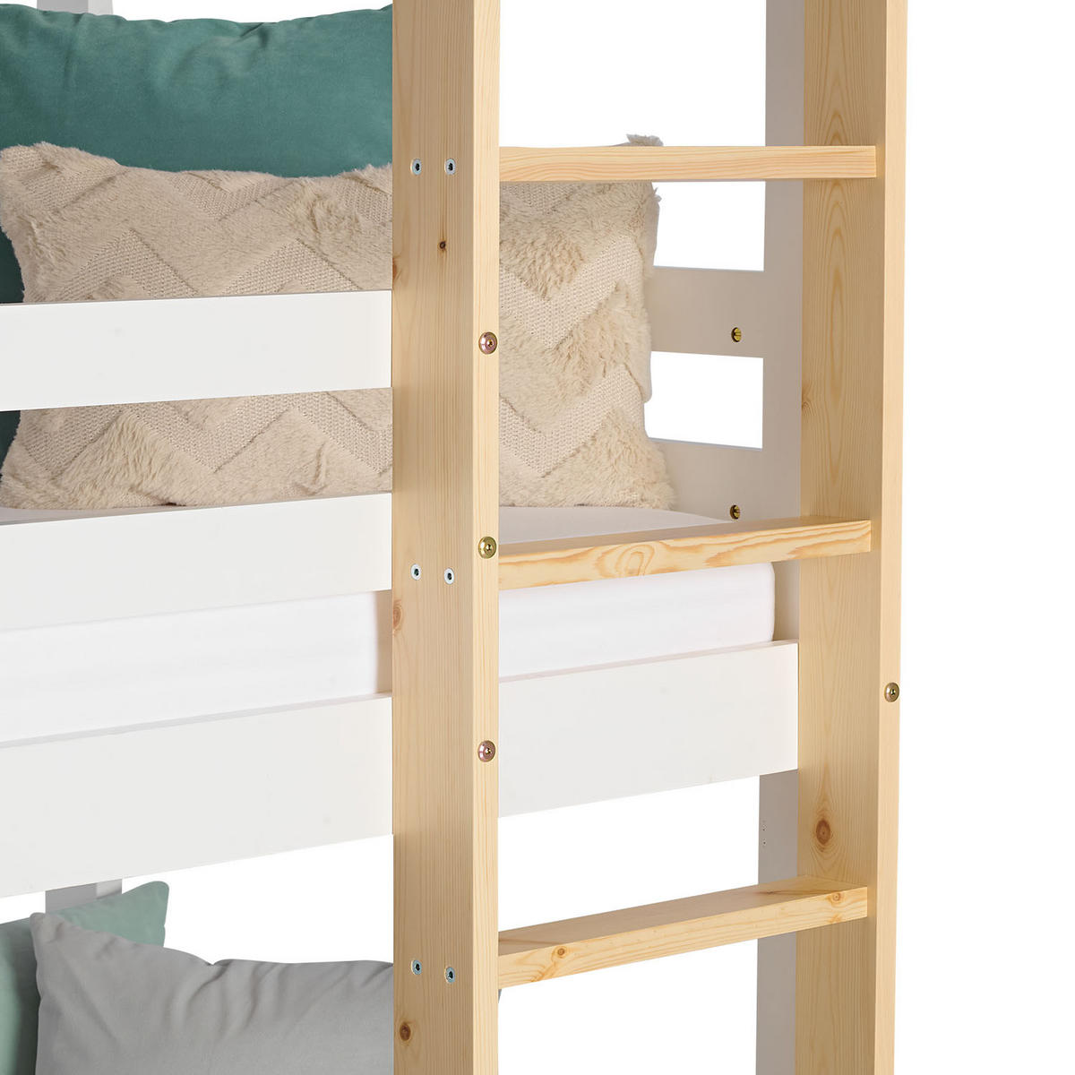 ETAGENBETT 90/200 cm Weiß Natur für 3 Kinder - Weiß, Holz (90/200cm) - Homestyle4u