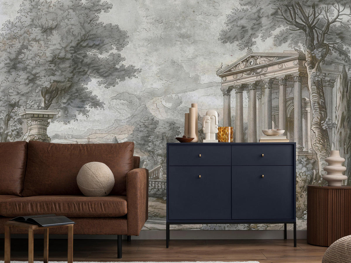 FOTOTAPETE Antike Architektur Bäume Landschaft 350x256 - Beige/Braun, Papier (350/256cm) - Muralo