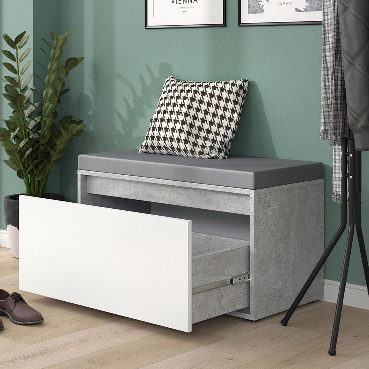 BOTNÍK S LAVICÍ Iker Beton - šedá, kompozitní dřevo (80/45/39cm) - Vicco