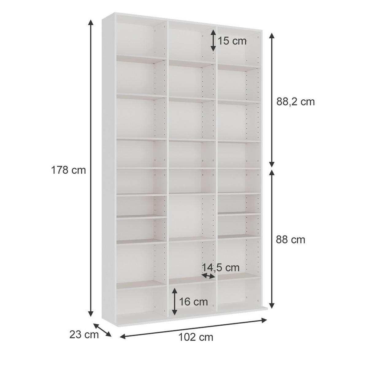 CD-REGAL Anna Weiß 102 x 178 cm mit 27 Fächern - Weiß, Holzwerkstoff (102/178/23cm) - Vicco