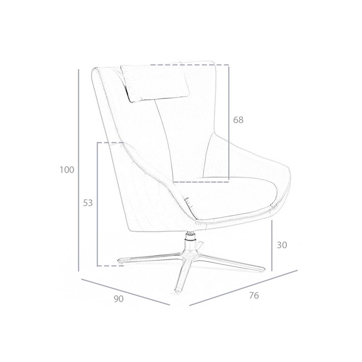 SESSEL Leder Braun, Grau 76 / 90 / 100 cm - Dunkelgrau/Braun, Leder (76/100/90cm) - ANGEL CERDA