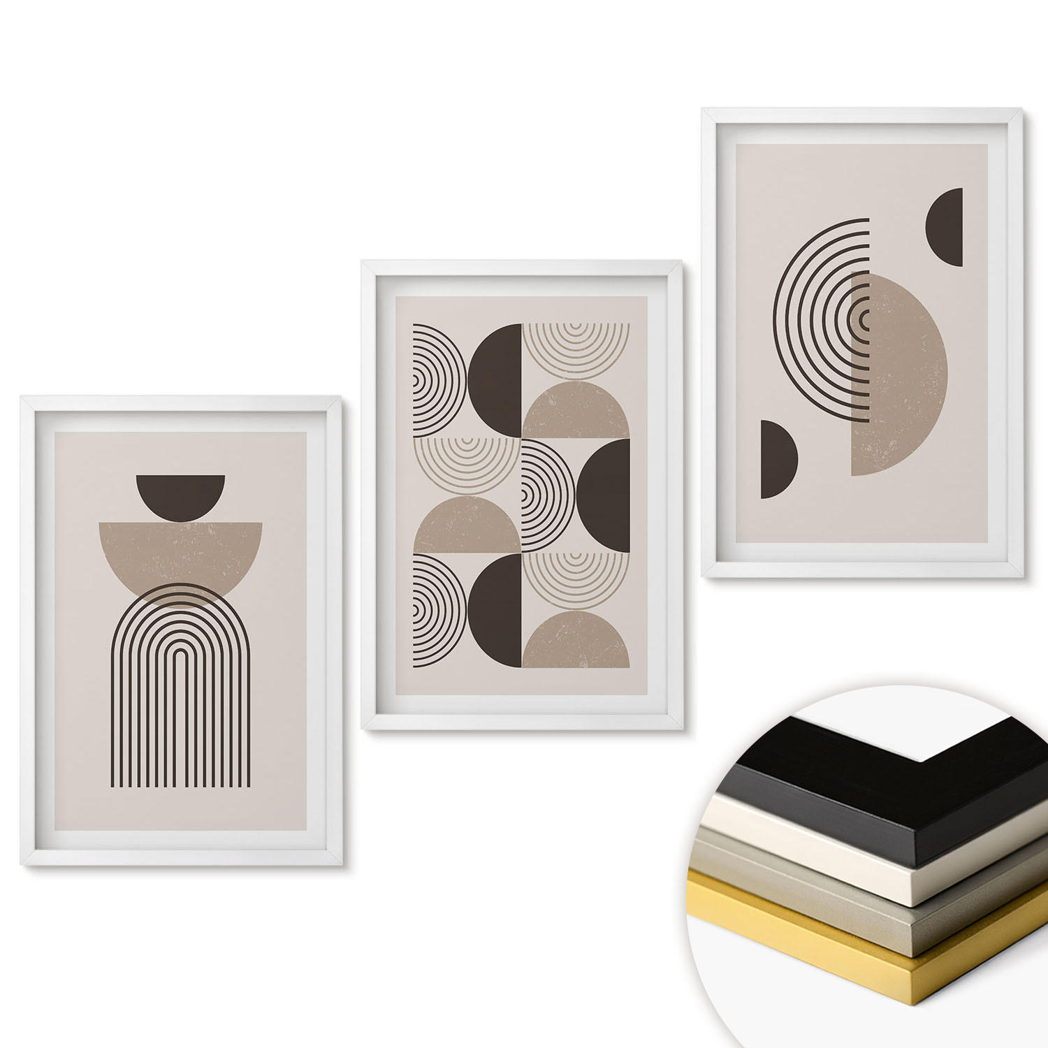 WANDBILDER 3er-Set - 40x60 cm Weißer Rahmen - Abstrakte Minimalismusmuster - Weiß, Kunststoff (40/60cm) - ArtPrintCave