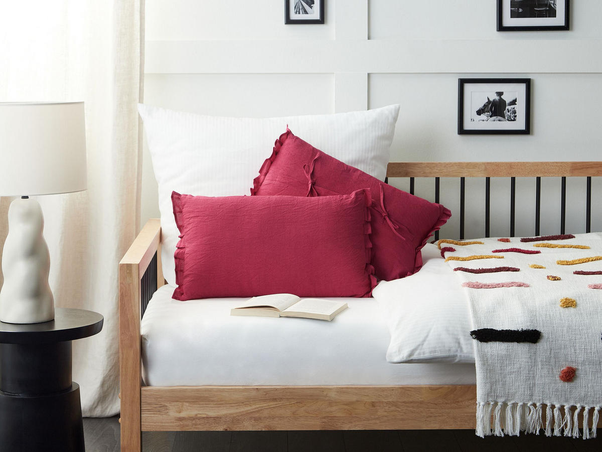 DEKOKISSEN 2er-Set Burgunderrot 45/30 cm Sassafras - Rot, Textil (45/30cm) - Beliani