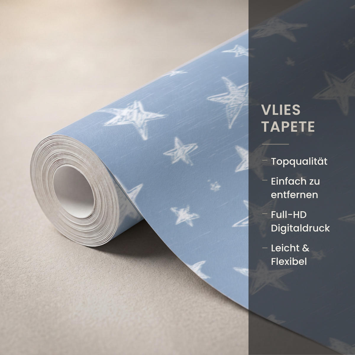 KINDERTAPETE - Sterne - Muster - Blau - 450x200 cm - Hellblau, Papier (450/200cm) - OnlyWow