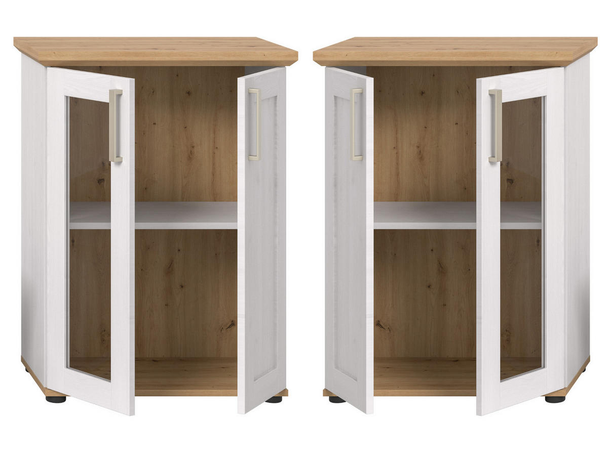 VITRINE weiß Lärche, Eiche Artisan 64 cm, Highboard im Landhaus-Stil - Silberfarben/Schwarz, Holzwerkstoff/Kunststoff (64/88/37cm) - Inn.Furn
