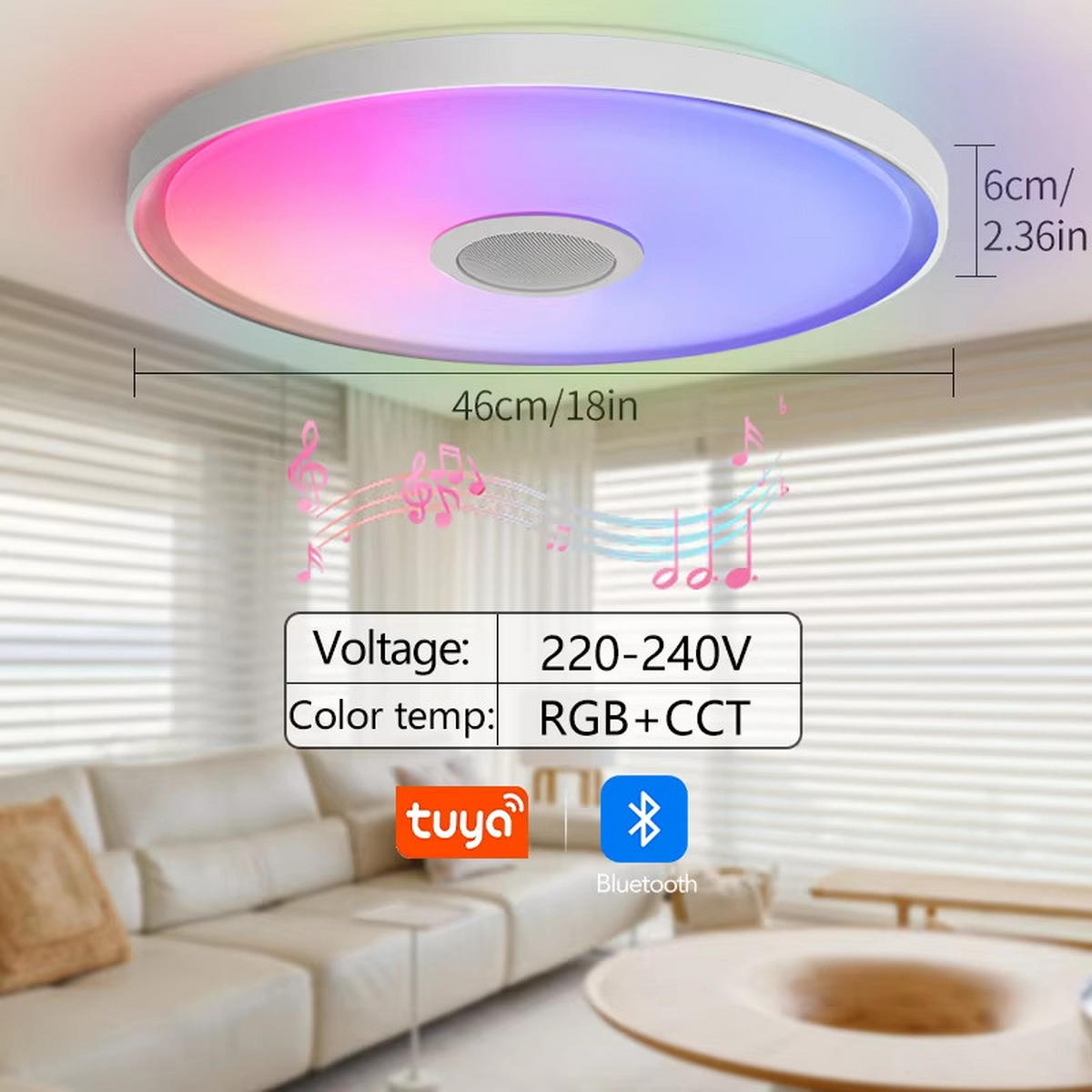 LED-DECKENLEUCHTE Rund 46 cm RGB Lichtsystem Fernbedienung - Weiß, Kunststoff (46/46/4cm) - Coonoor