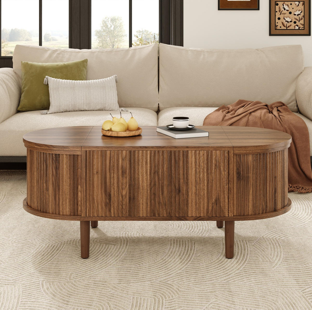 COUCHTISCH 100/48/53,5 cm mit höhenverstellbarer Tischplatte, Klappfächern und MDF-Korpus, Nussbaum - Walnussfarben, Holzwerkstoff (100/48/53.5cm) - Redom
