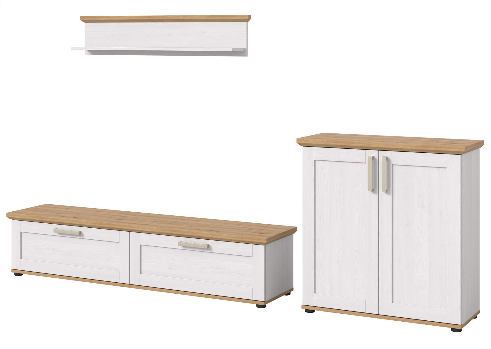 WOHNWAND 3-teilig weiß Lärche, Eiche Artisan 260 cm Landhaus, Schrankwand mit viel Stauraum - Silberfarben/Schwarz, Holzwerkstoff/Kunststoff (260/151/40cm) - Inn.Furn