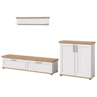 WOHNWAND 3-teilig weiß Lärche, Eiche Artisan 260 cm Landhaus, Schrankwand mit viel Stauraum - Silberfarben/Schwarz, Holzwerkstoff/Kunststoff (260/151/40cm) - Inn.Furn