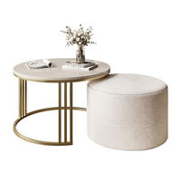 COUCHTISCH mit Hocker LORI Hochglanz gebürstetes Gold/glänzender Kaschmir/Perfect Harmony 01 - Kaschmir, Metall (70/70/49cm) - Lookway
