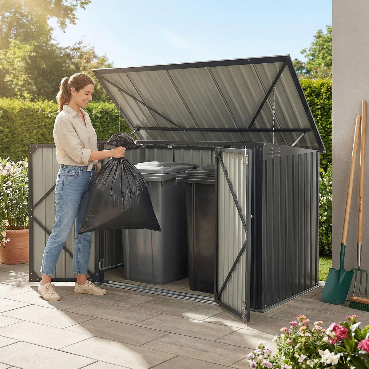 MÜLLTONNENBOX Namur Grau - Anthrazit, Metall (200/128/105cm) - Juskys