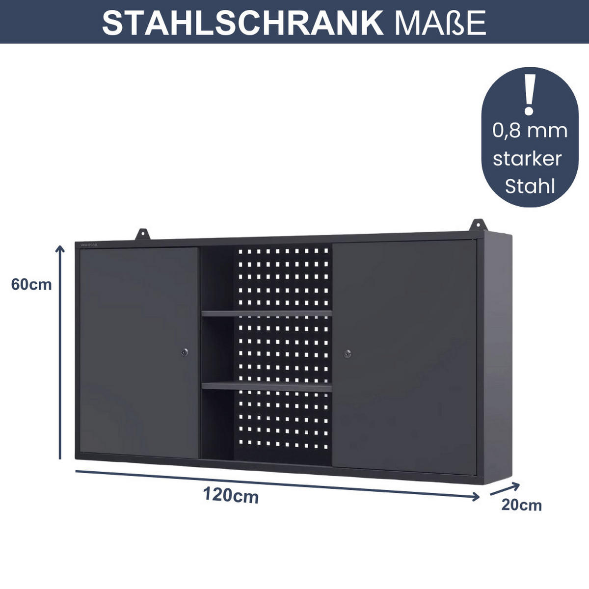 HÄNGESCHRANK Werkstatt abschließbar OLIS 60x120x20cm Anthrazit - Anthrazit, Metall (120/60/20cm) - DELUKE