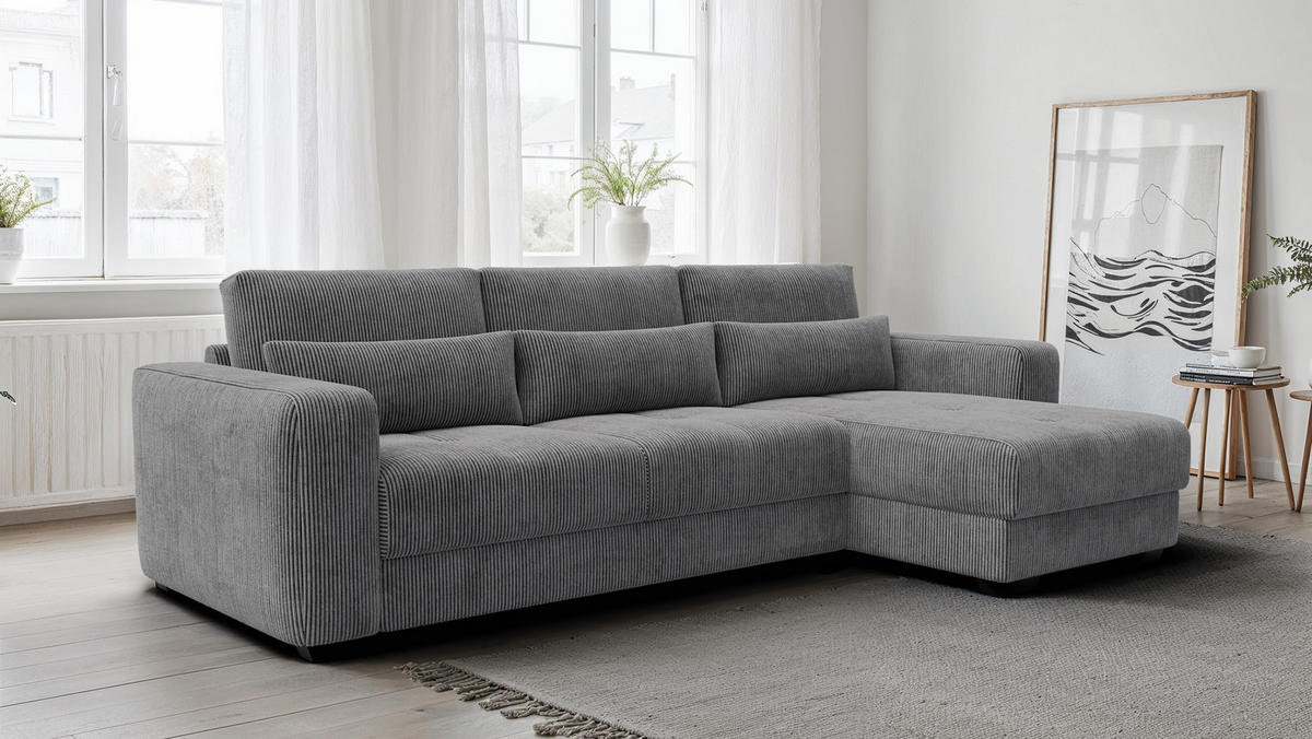 ECKSOFA OLI 4-Sitzer rechts, dunkelgrau - Dunkelgrau, Holz/Textil (295/172cm) - Courtois Laville