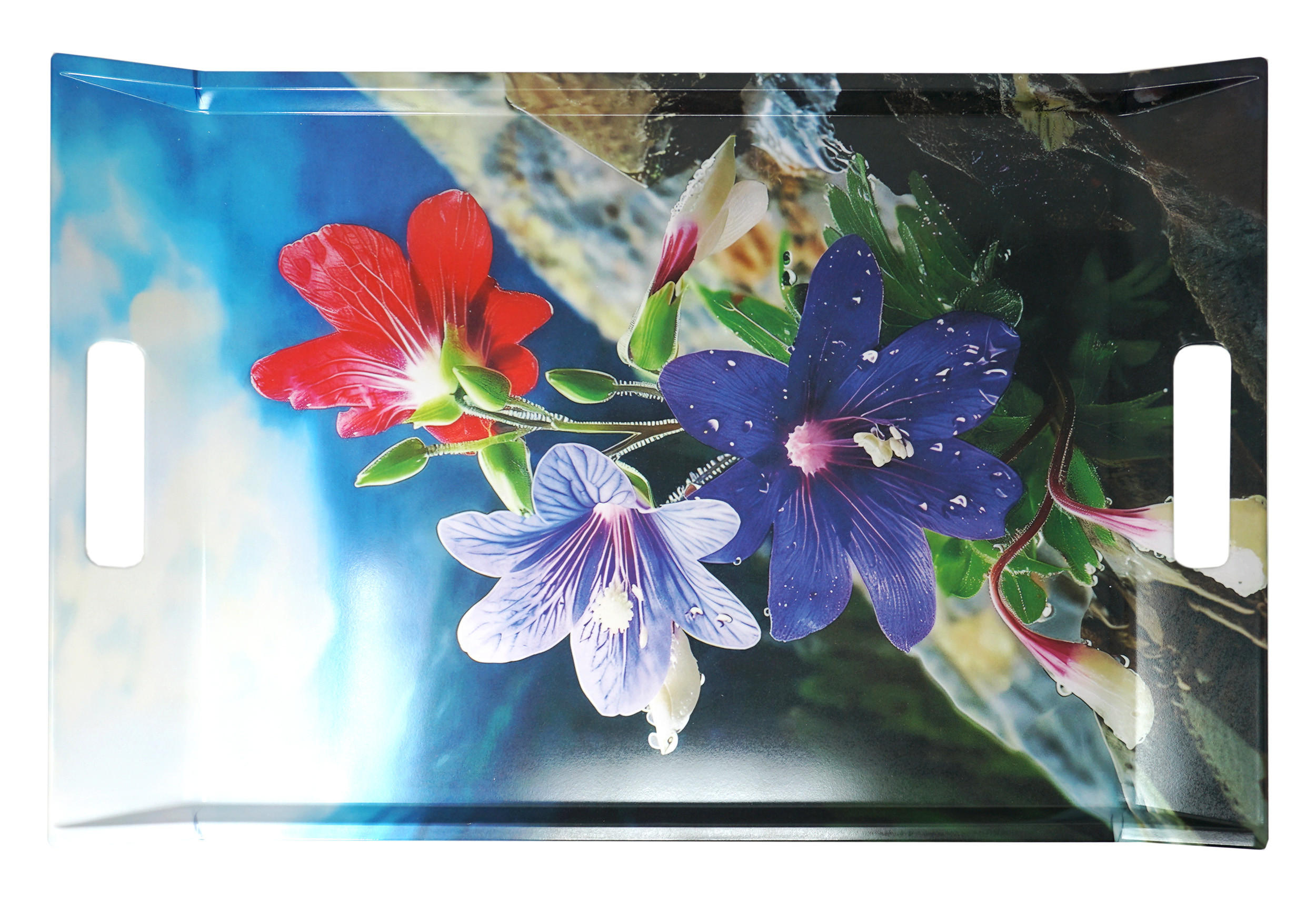 TABLETT Bergblume, rechteckige Serviertablett mit Griff 54x35 cm - Blau, Kunststoff (35/3/54cm) - Lashuma