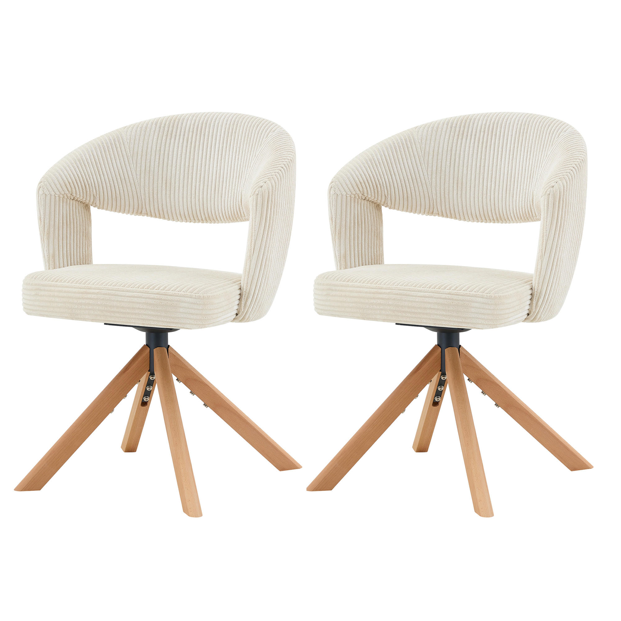 ESSZIMMERSTÜHLE 2er-Set Drehbar Cord Massivholz Retro-Stil - Beige, Textil (47/81.5/47.5cm) - Urban Meuble