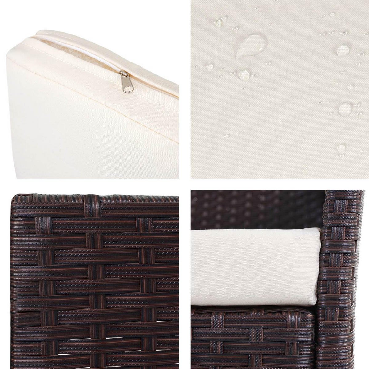 3-SITZER POLY-RATTAN GARTENBANK Braun, Cremeweiß - Braun/Weiß, Kunststoff (154/82/60cm) - MCW