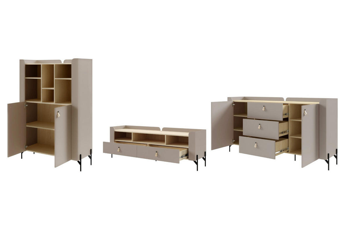 WOHNWAND SOVI A 3-teilig in Porcini / Eiche Mavelie - Greige/Eichefarben, Holzwerkstoff (440/151/42cm) - Deine Möbel 24