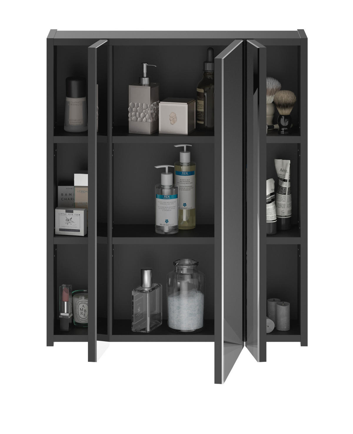 SPIEGELSCHRANK in schwarz 60 cm 3-türig - Schwarz, Holzwerkstoff (60/70/18cm) - Inn.Furn