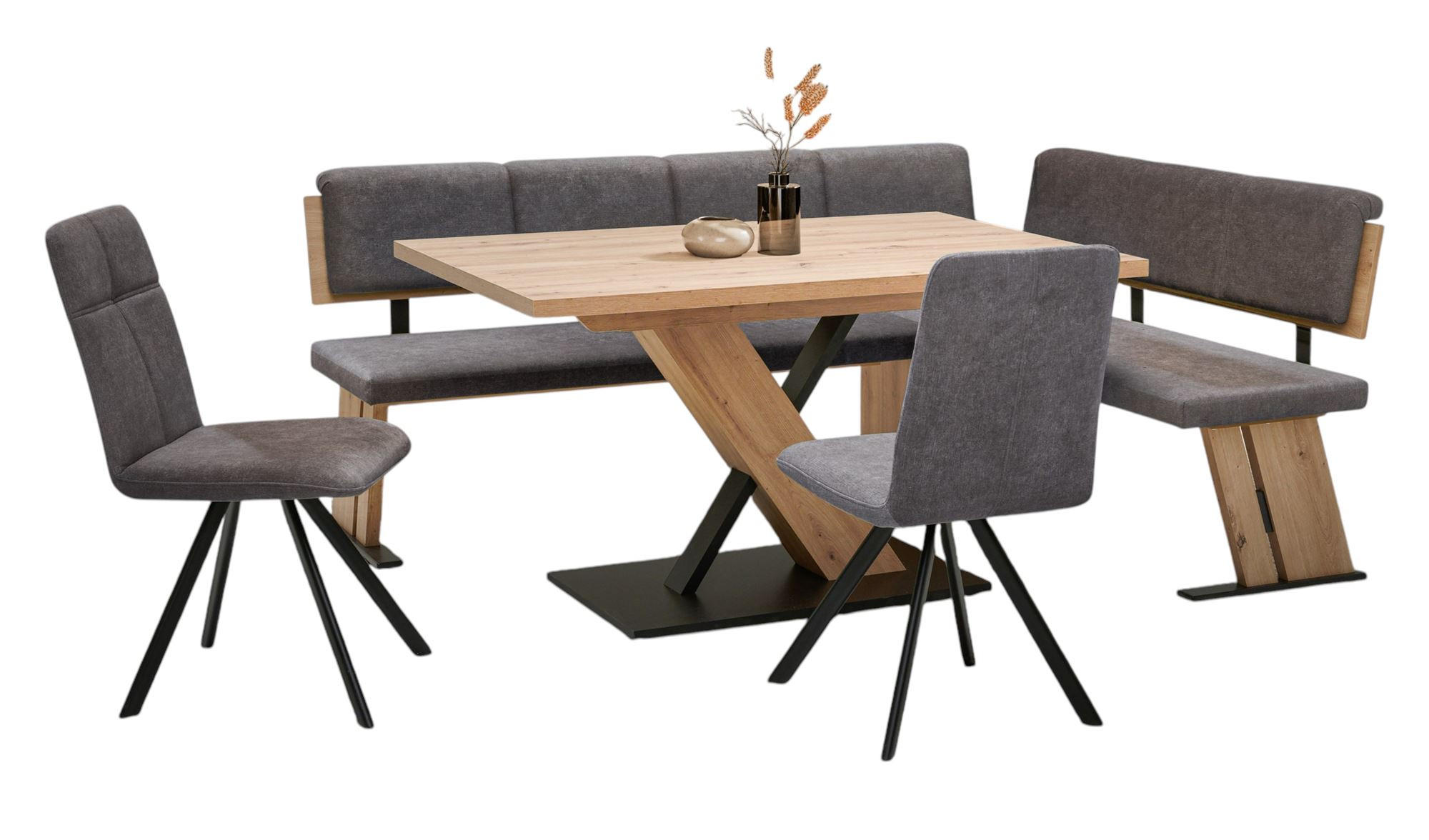 58aufmkessel Eckbankgruppe Eiche Artisan, Grau 205x87x155 cm