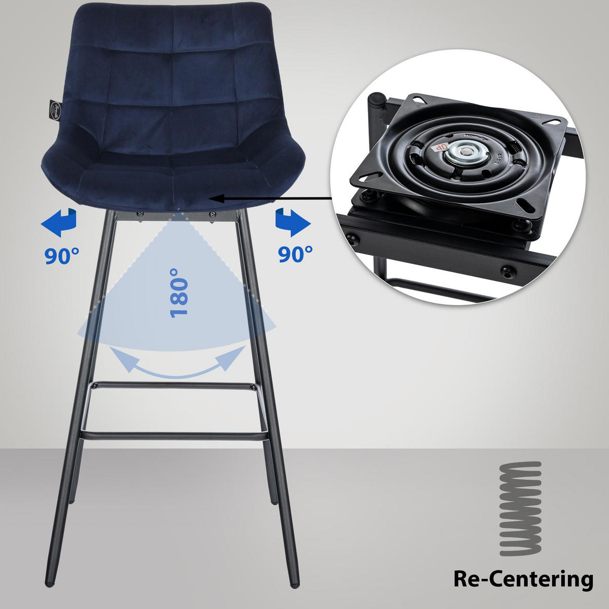 BARHOCKER 4er Set Visen Samt Blau - Blau, Textil (49/105/56cm) - DELUKE