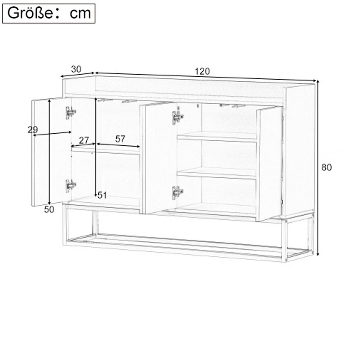 SIDEBOARD, Kommode mit 4 Türen, Verstellbaren Einlegeböden und goldenen Metallrahmen, Blau - Blau, Holz (30/80/120cm)