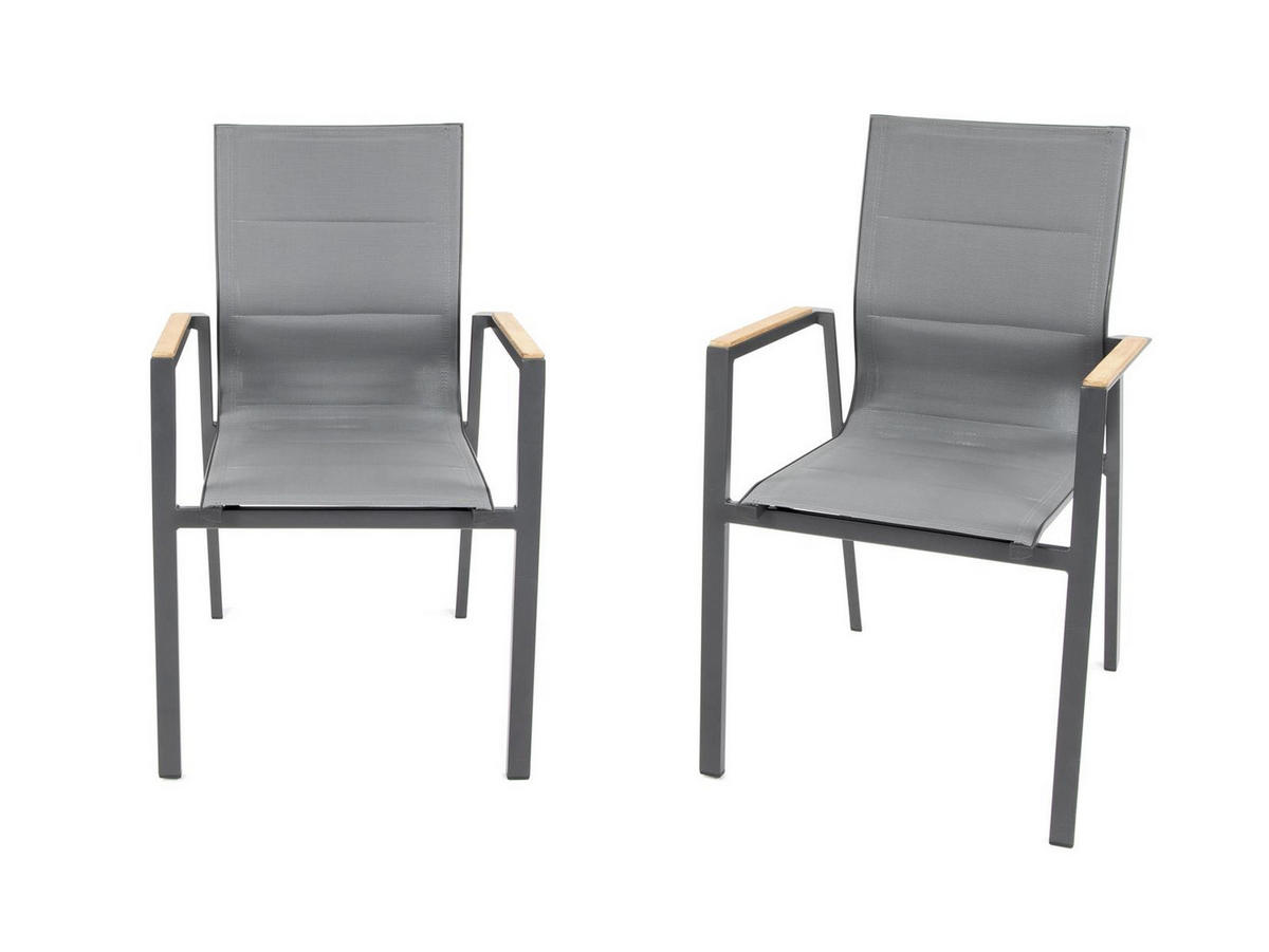GARTEN-STAPELSTUHL Newport 2er-Set Anthrazit Aluminium feste Rückenlehne - Grau, Kunststoff (60.5/90/56cm) - bellavista - Home & Garden