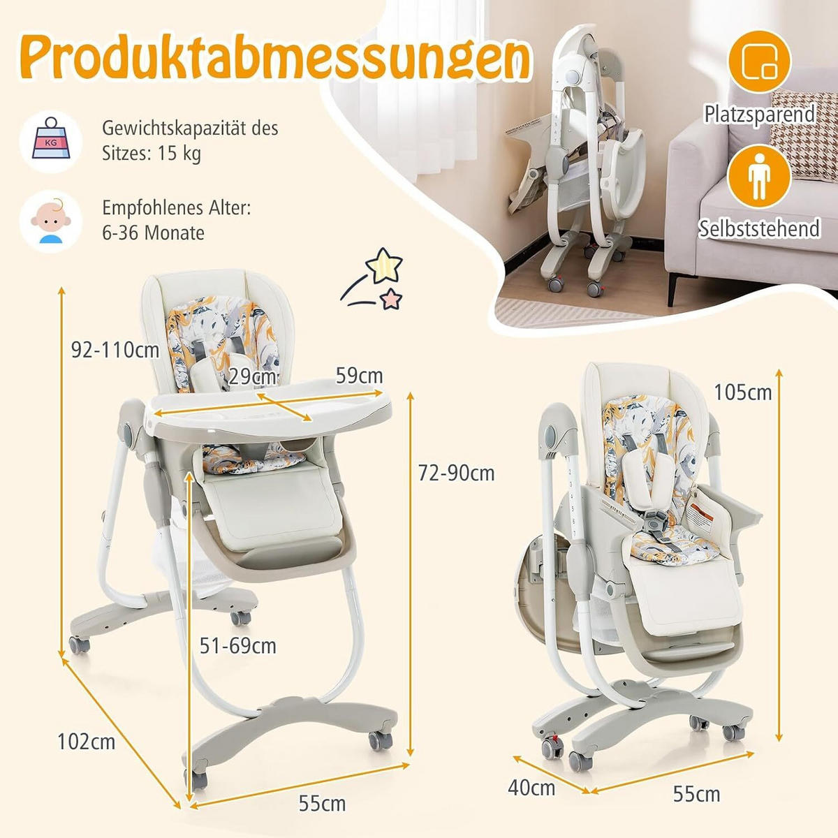 KINDERHOCHSTUHL Höhenverstellbar weiß - Weiß, Kunststoff (102/92/55cm) - COSTWAY