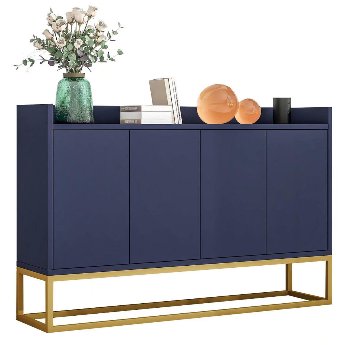 SIDEBOARD MARINEBLAU, 4-TÜRIGER BUFFETSCHRANK, GRIFFLOSES DESIGN, MDF/SPANPLATTE, FÜR ESSZIMMER UND WOHNZIMMER, 120/30/80 cm - Blau, Holzwerkstoff (30/80/120cm) - Rolipo