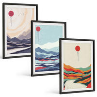 BILDER SET 3er Set - 40x60 cm Schwarzer Rahmen - Japanische Bergabstraktionen - Schwarz, Kunststoff (40/60cm) - TULUP