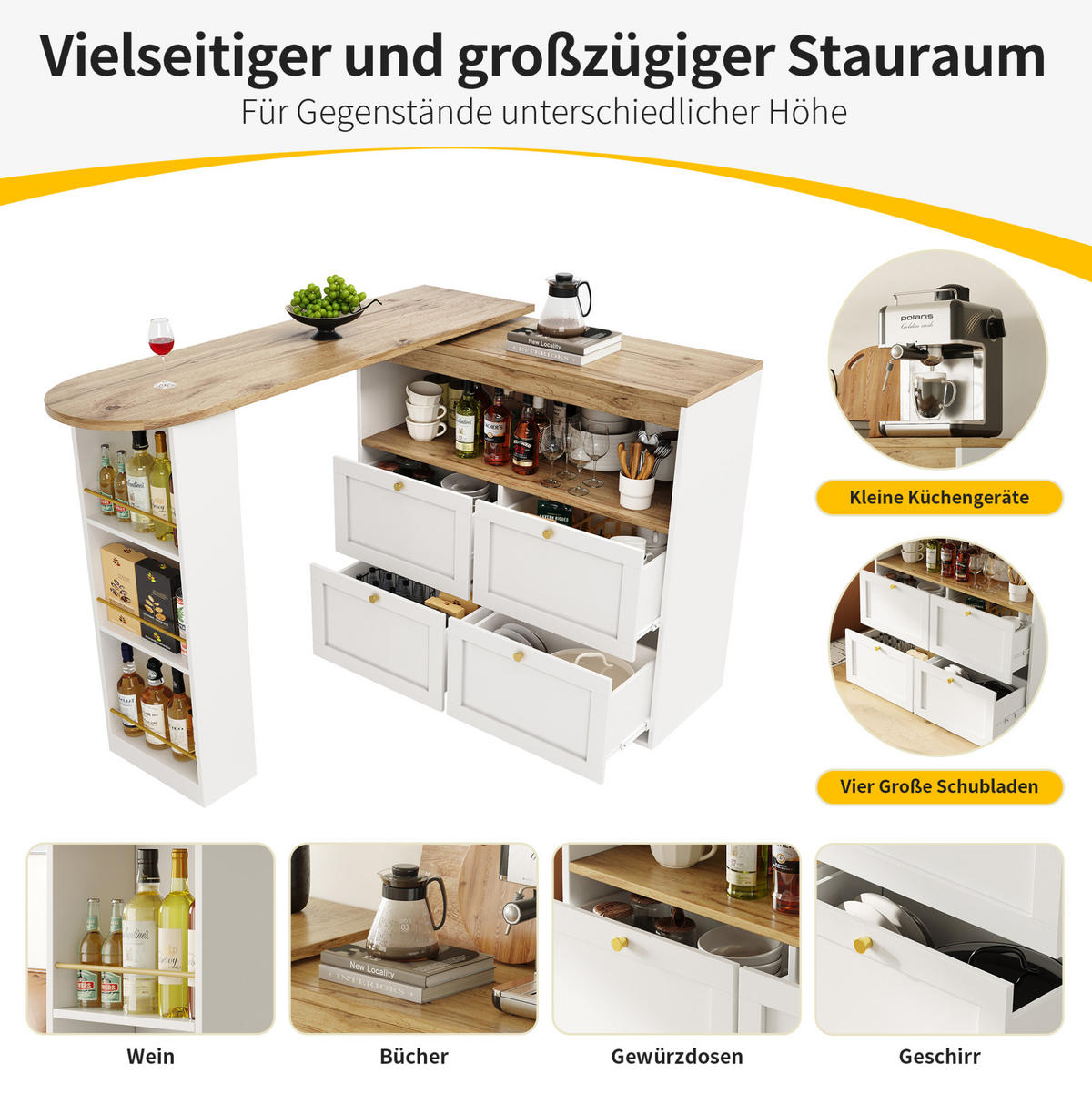 STOJEČI regal 138/39/104 cm z 4 predali in 360° vrtljivim stranskim delom, MDF, Bela - bela, leseni material (39/102/105cm) - Redom