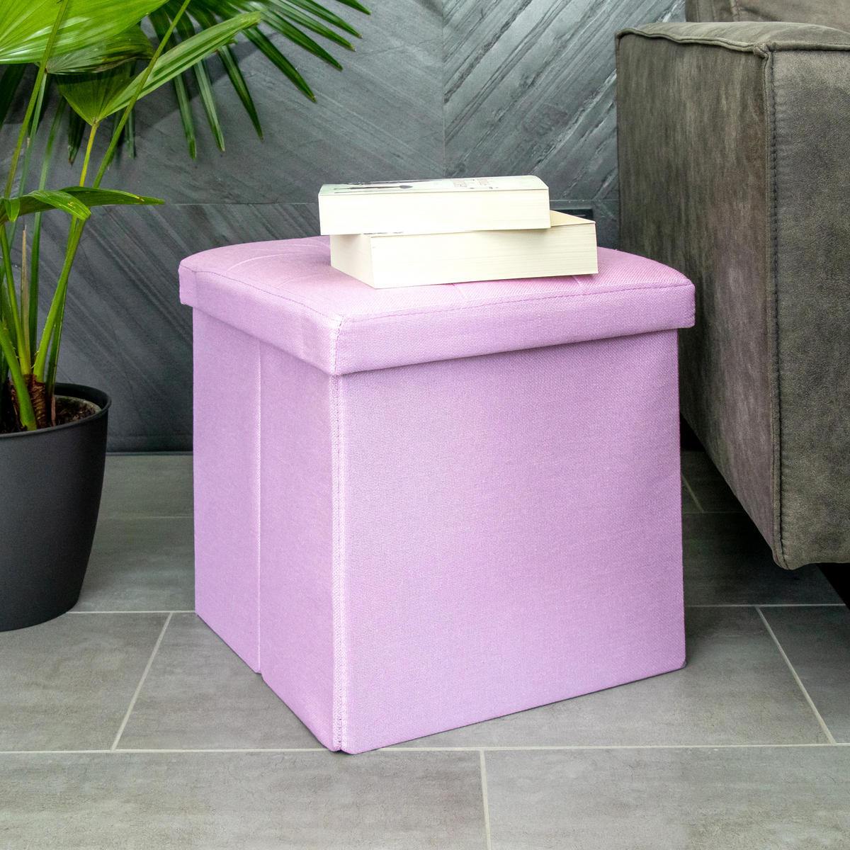 SITZHOCKER Faltbar mit Stauraum 38/38/38 cm (Rosa) - Rosa, Textil (38/38/38cm) - Intirilife