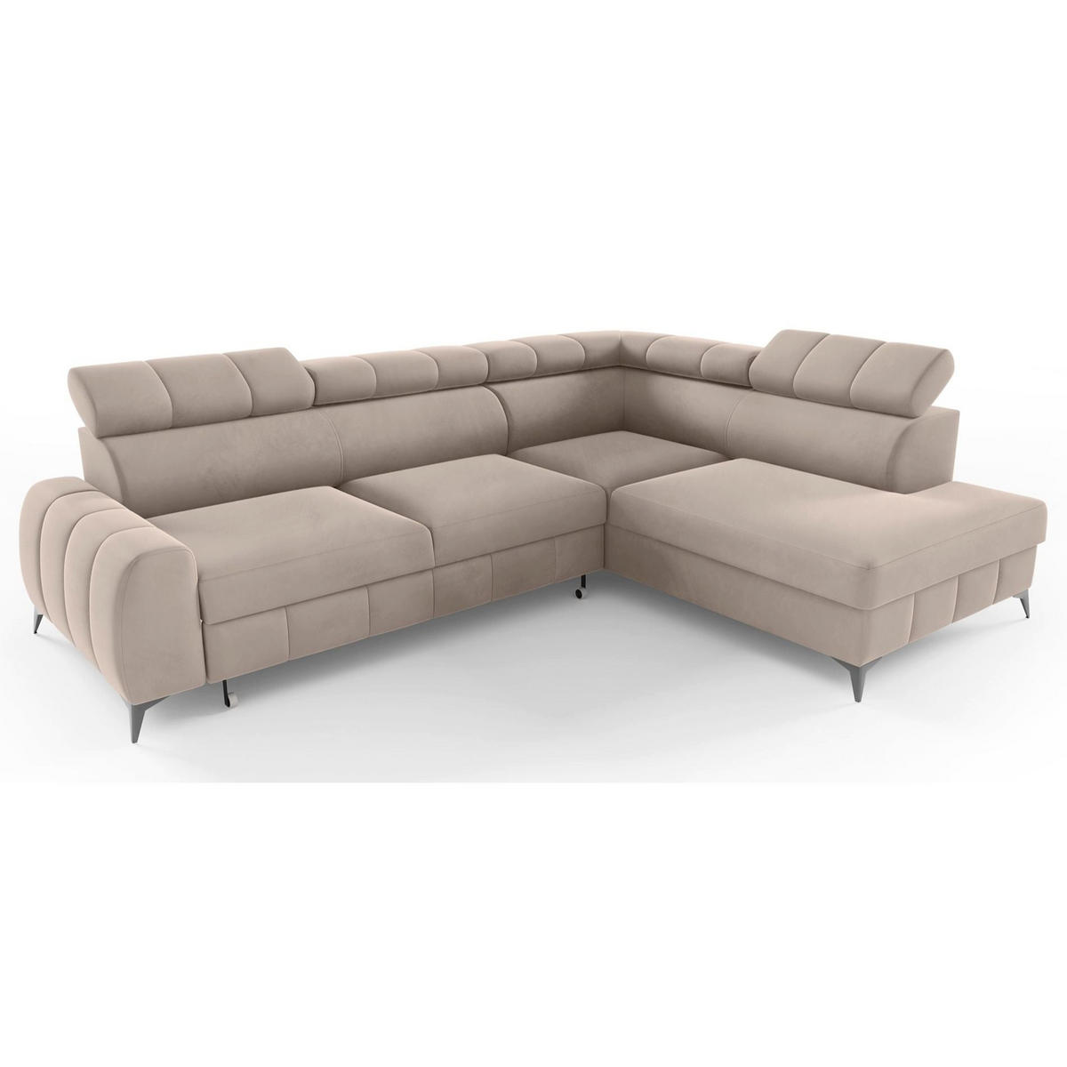 ECKSOFA London Greige Velours - Taupe/Schwarz, Textil/Metall (203/274cm) - Selsey
