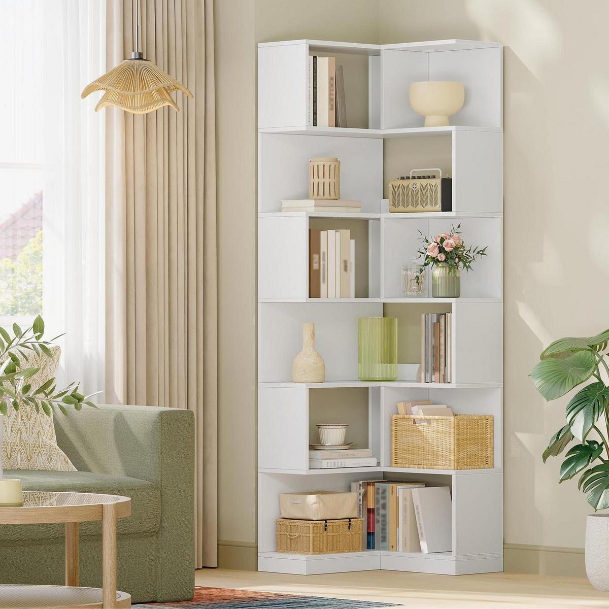BÜCHERREGAL L-förmig 7-stöckig Weiß 60 x 54 x 181,5 cm - Weiß, Holzwerkstoff (60/181.5/54cm)
