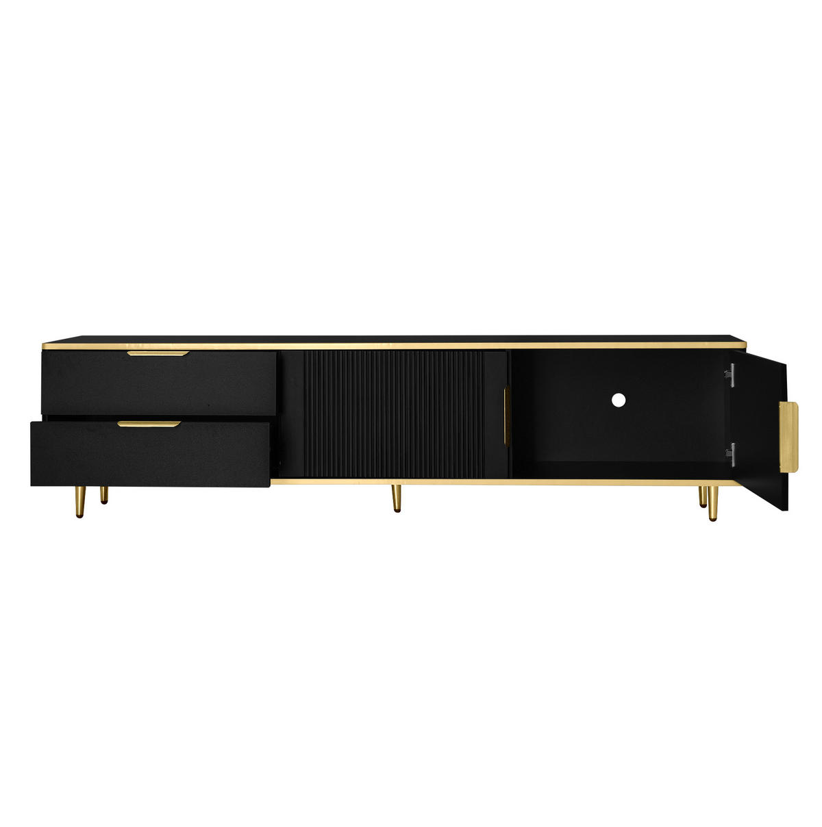 LOWBOARD 170/45/37 cm aus MDF und Holzwerkstoff mit geschnitzten Fronten Schwarz/Gold - Schwarz, Holzwerkstoff (175/45/40cm) - Modenvie