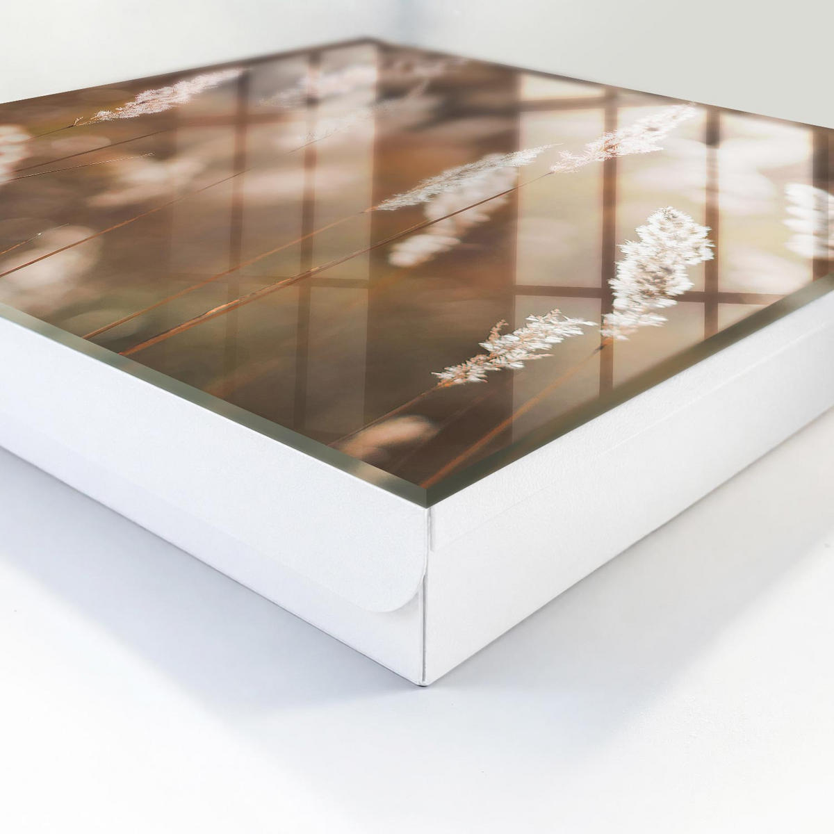 SCHLÜSSELBOX Weiß 30x30 cm – Türöffnung nach rechts - Gräser auf der Wiese - Beige, Metall (30/30/5cm) - TULUP