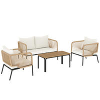 BALKONMÖBEL-SET 4er Set Metall PE-Rattan Weiß - Schwarz/Weiß, Textil/Metall - Outsunny