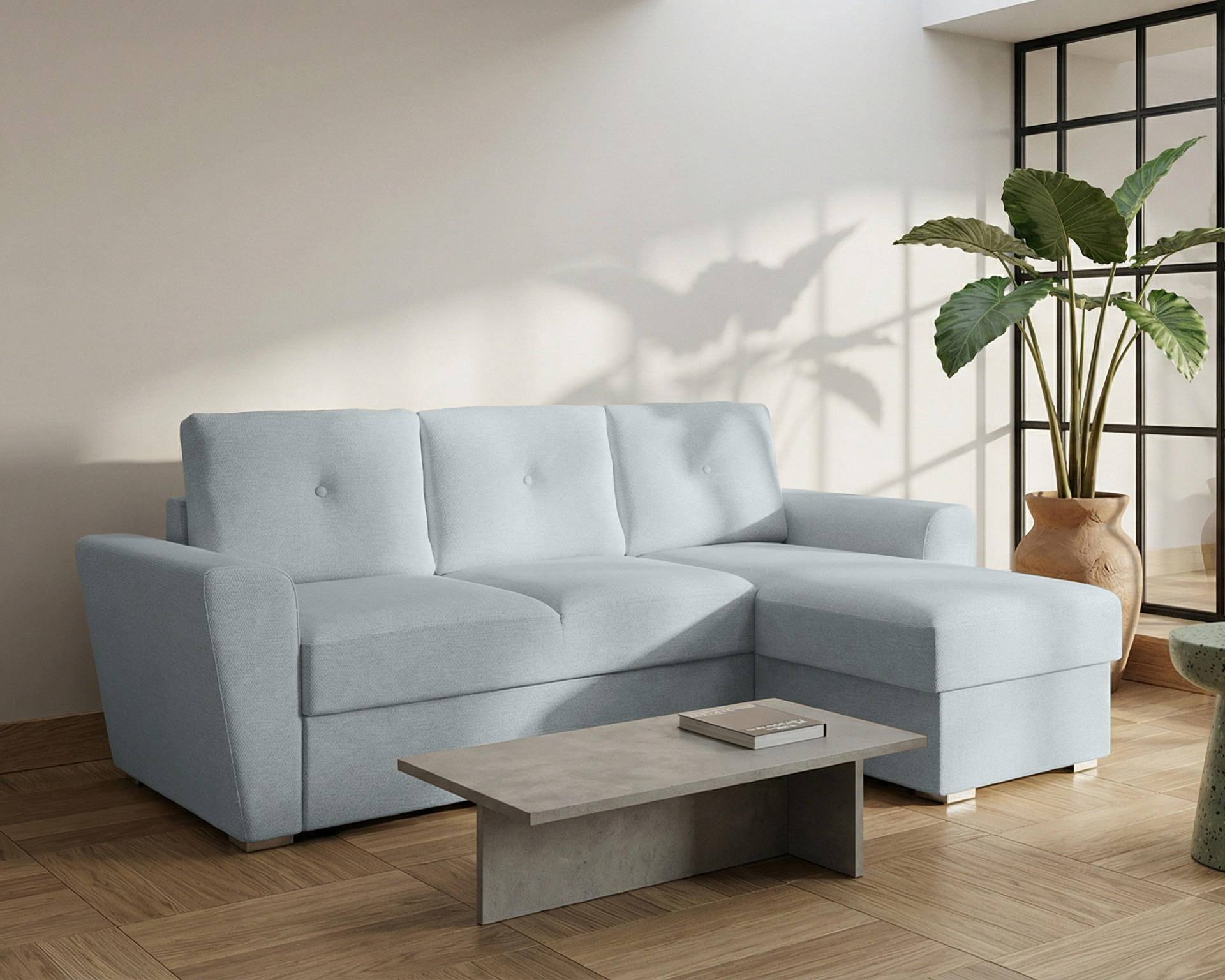 ECKSOFA Bellano Ecksofa L-Form - links oder rechts montierbar, blau - Blau, Holz (243/156cm) - Homesy