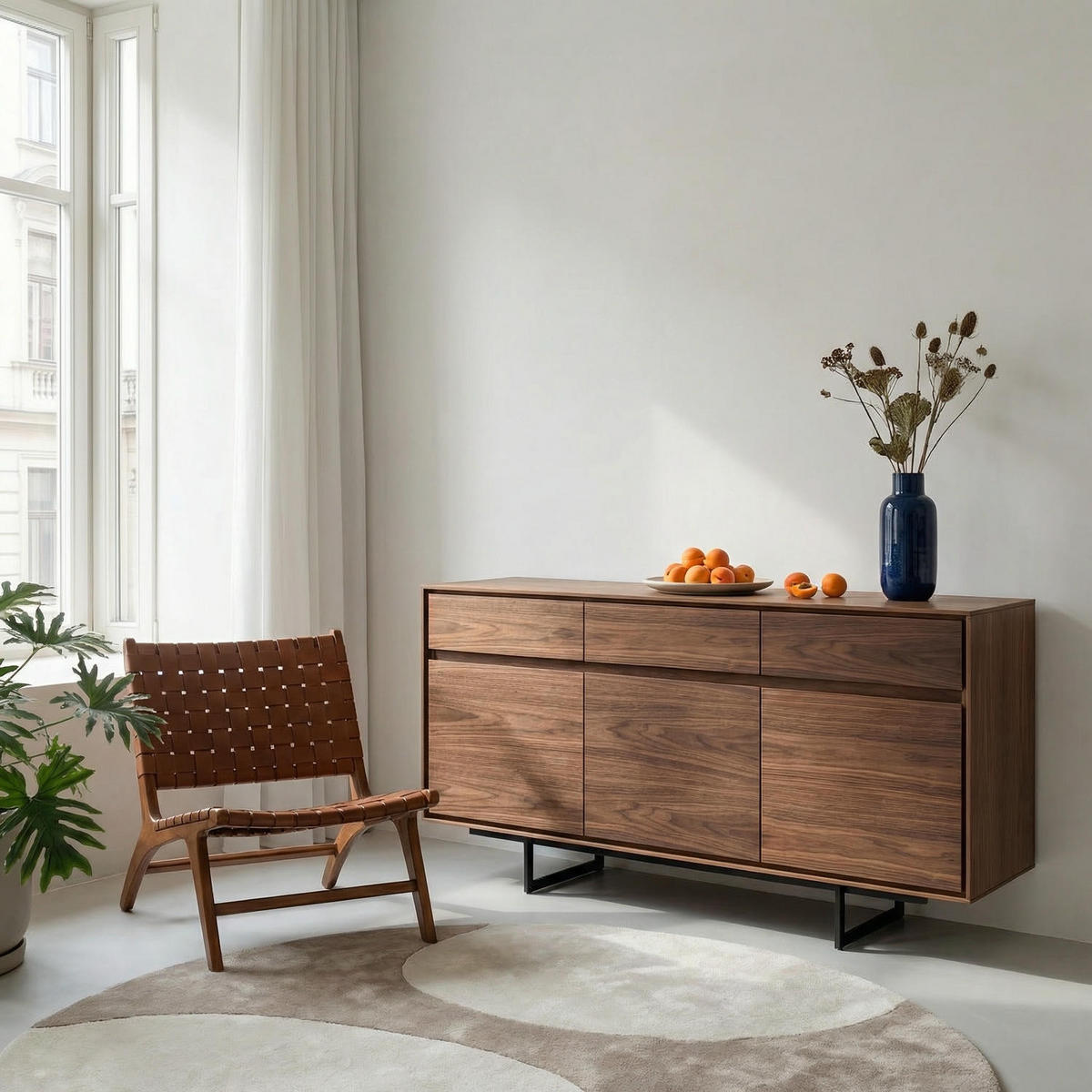 SIDEBOARD Amerikanisches Walnussfurnier - Walnussfarben/Schwarz, Holzwerkstoff/Metall (155/82/45cm) - Furnhouse