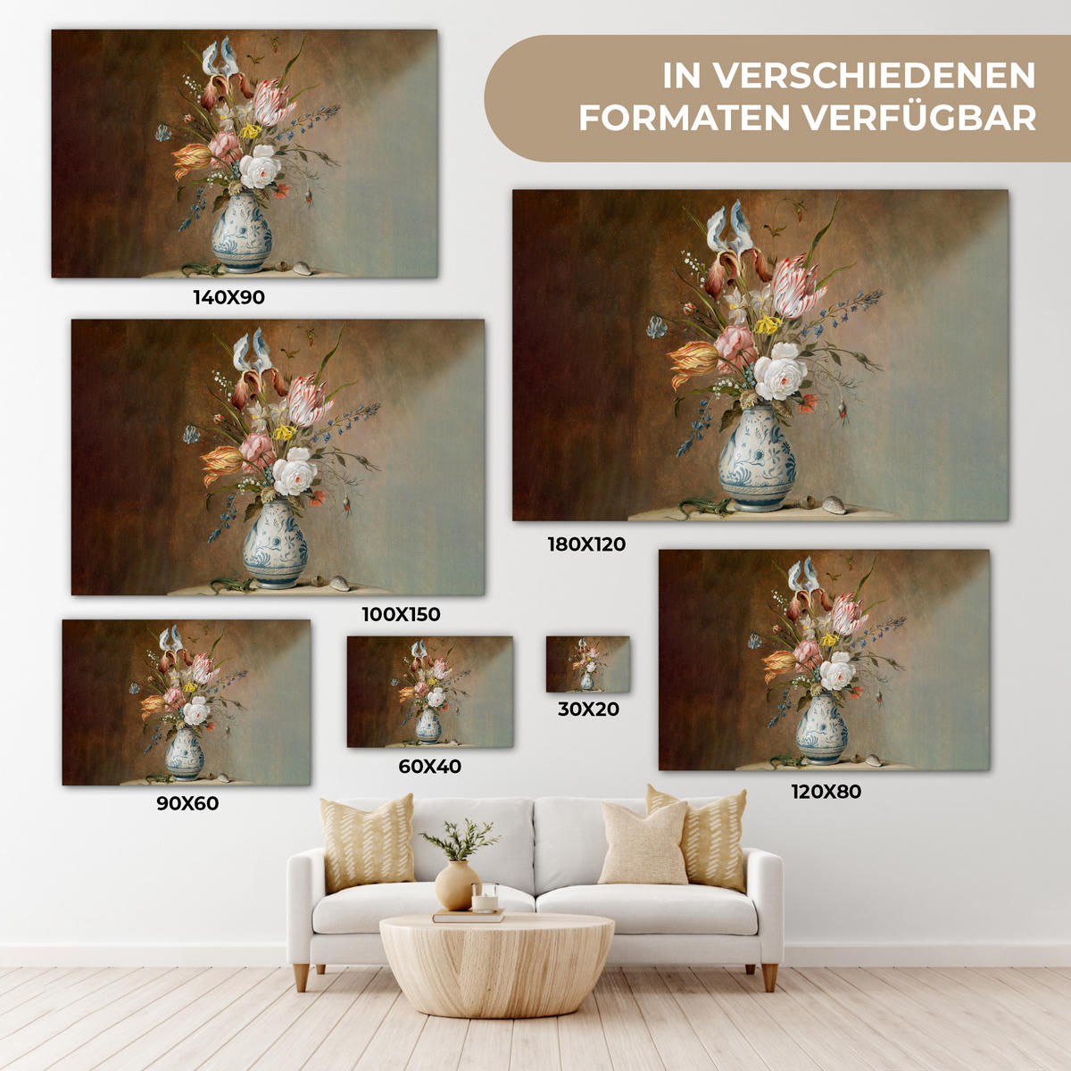 LEINWANDBILD Alte Meister - Blumen - Balthasar van der Ast XXL 150x100 cm - Hellbraun, Textil (150/100cm) - MuchoWow
