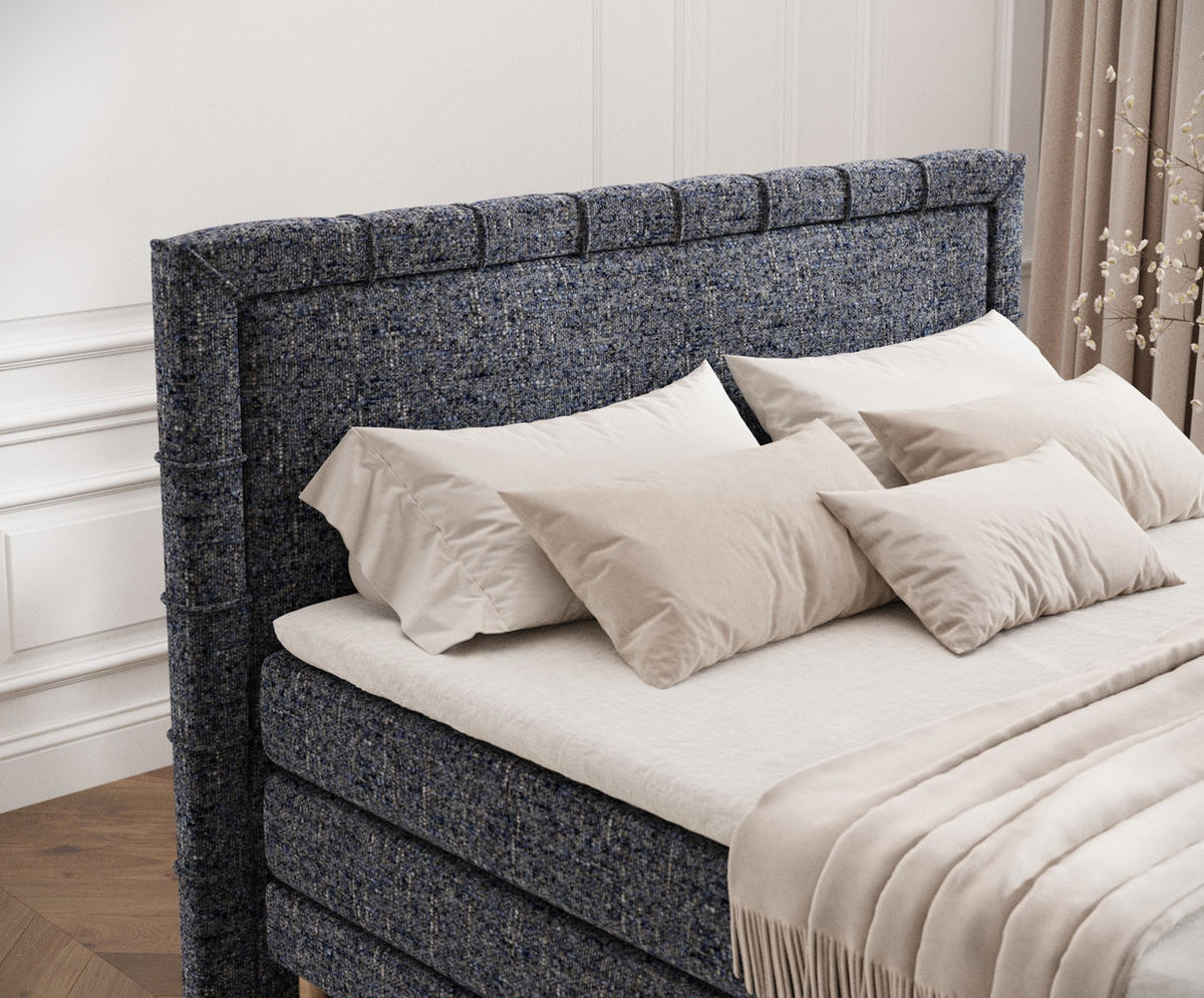 BOXSPRINGBETT Rimini Marineblau 200/200 cm mit Matratze und Topper - Naturfarben/Dunkelblau, Holz/Holzwerkstoff (200/200cm) - Maison de Reve