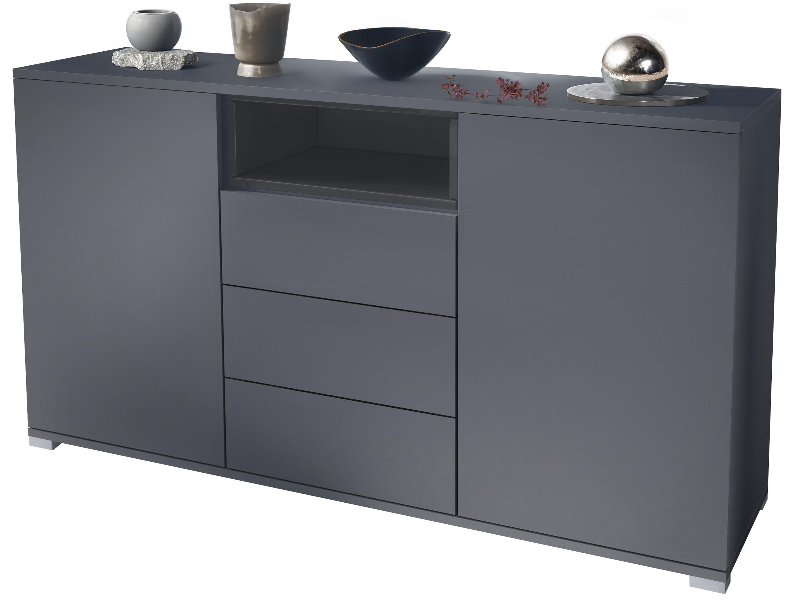 SIDEBOARD Skadu Grau Hochglanz - Grau, Holzwerkstoff (138.5/75.5/35cm) - Vladon