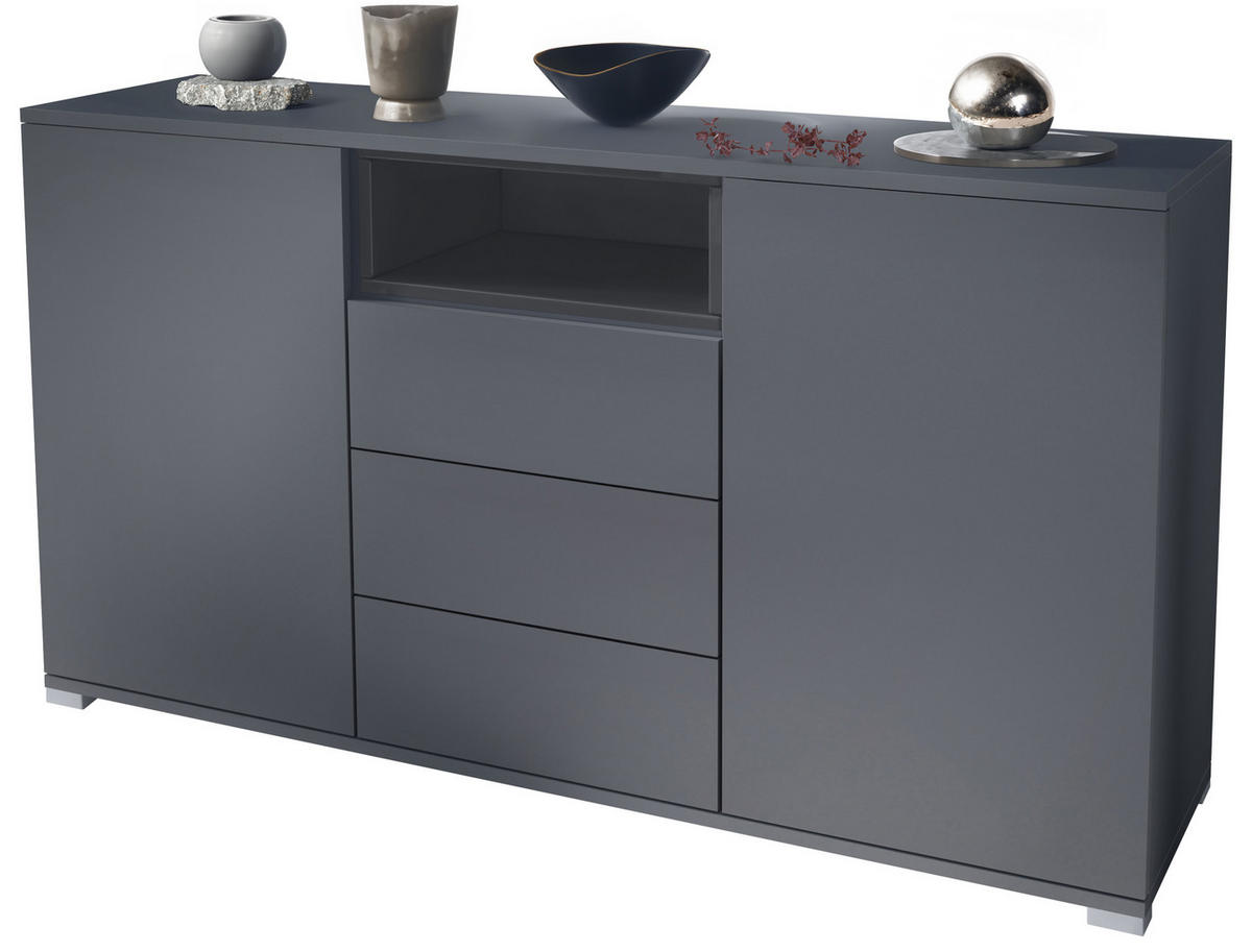 SIDEBOARD Skadu Grau Hochglanz - Grau, Holzwerkstoff (138.5/75.5/35cm) - Vladon
