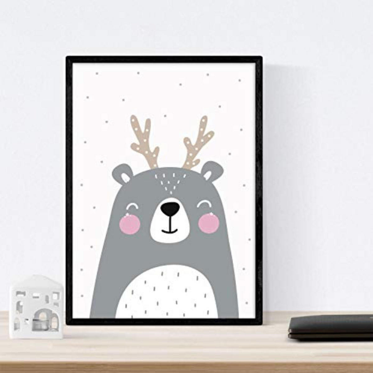 POSTER Set mit 4 Bär, hipopotamo und Kaninchen Tiere A4 Schwarzer Rahmen - Schwarz, Papier (29.7/3cm) - Nacnic