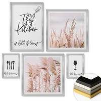 WANDBILDER 5er Set - 50x50 cm & 20x30 cm & 40x60 cm Silberner Rahmen - Abstrakte Blattmalerei - Silberfarben, Kunststoff (40/60cm) - ArtPrintCave