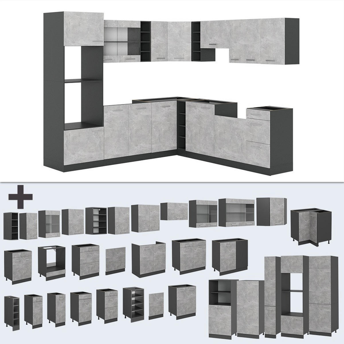 Anthrazit/Grau, Holzwerkstoff (247/81.6/60cm) - Vicco